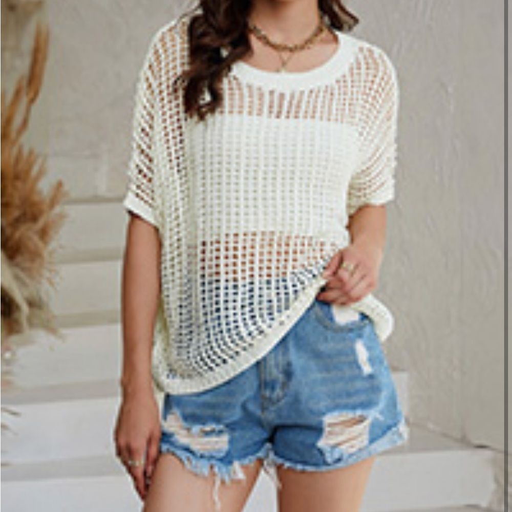 Dokotoo see through Chic Cream Knit Sweater for Women